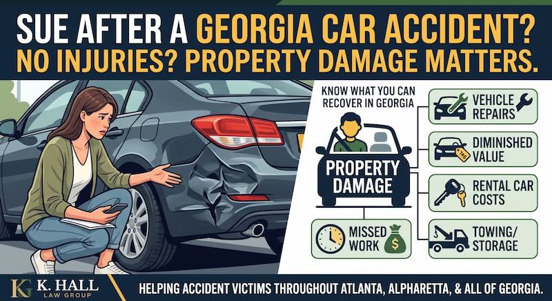 Yes, you can sue someone for a car accident in Georgia even if you were not injured. A lawsuit is not limited to personal injury. If another driver damaged your vehicle, caused you to miss work, or...
