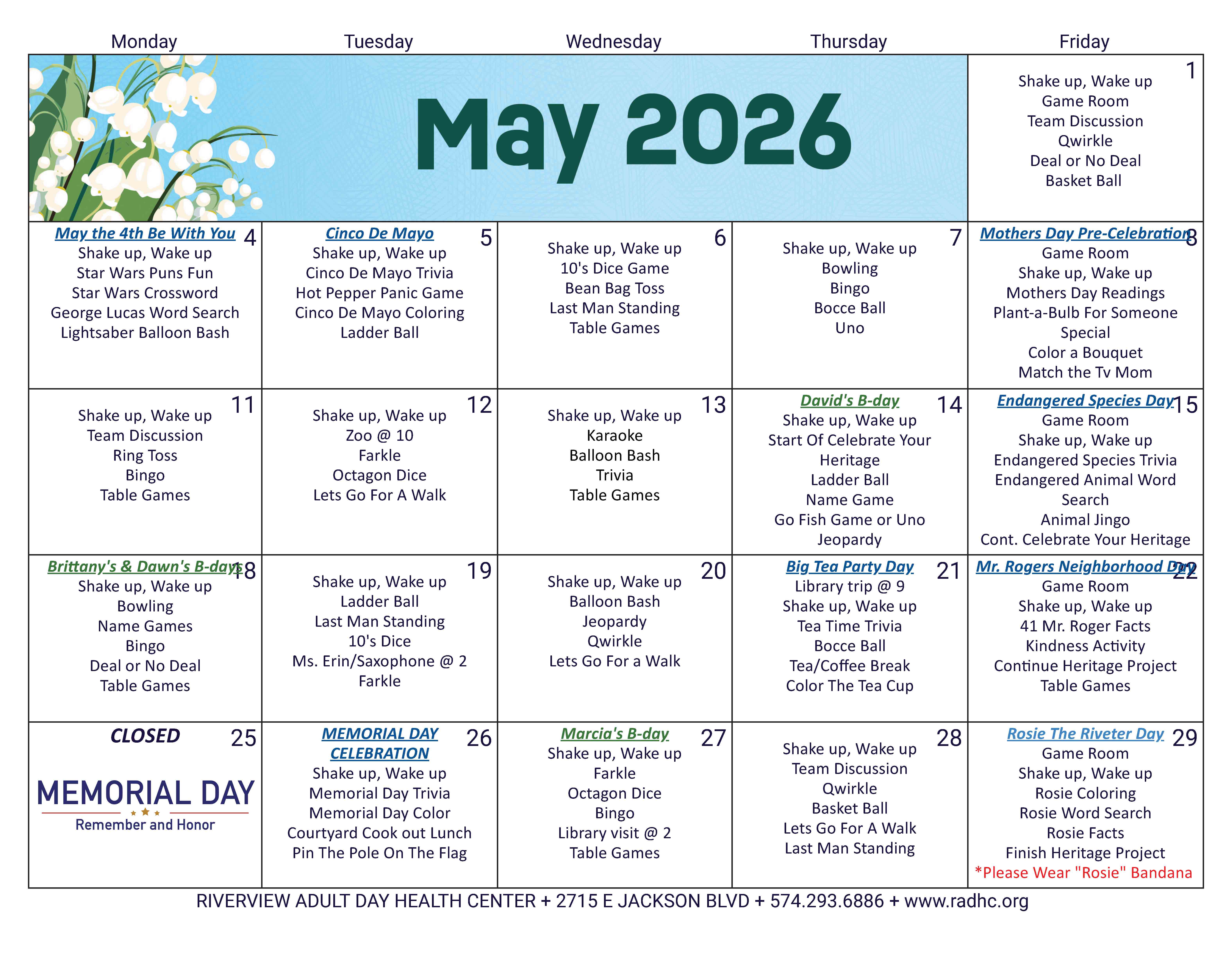 May 2026 RADHC Activities