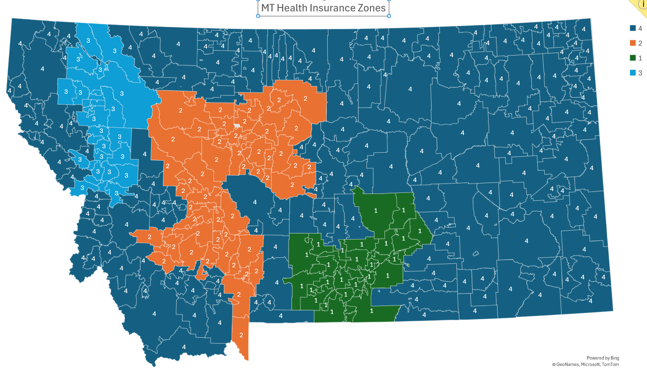 Montana Health Insurance rate zones for pricing 