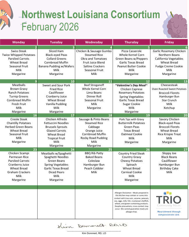 FEB 26 MENU