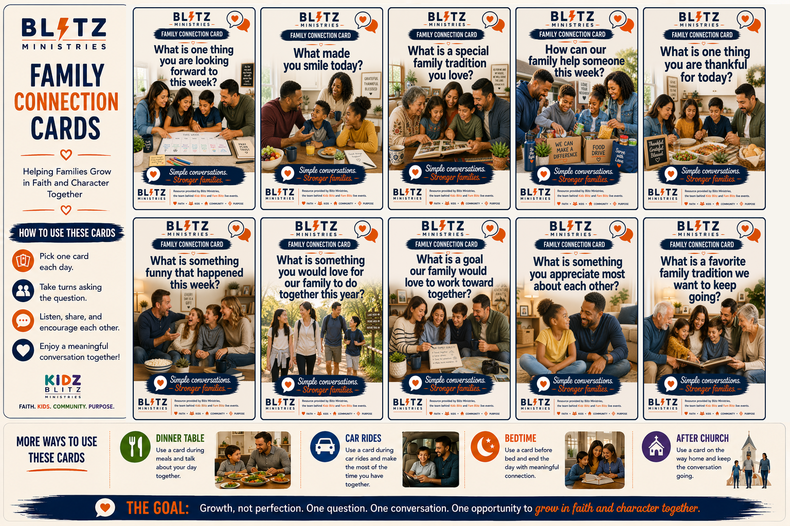 Family Connection CardsAt Kidz Blitz Ministries, we believe meaningful family moments can begin with one simple question. Our Family Connection Cards are designed to help parents, kids, and...