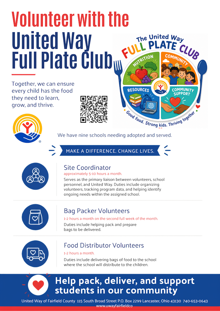 Full Plate Club Volunteer Flyer.