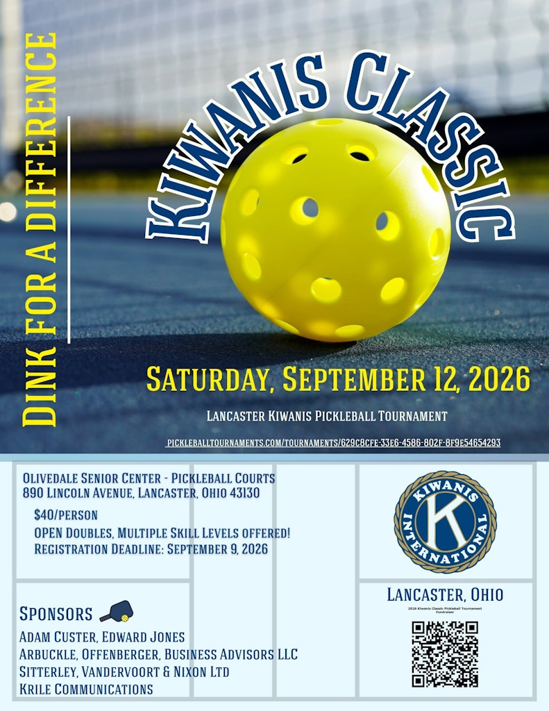 Kiwanis Classic Pickleball Event Flyer with QR Code and registration information