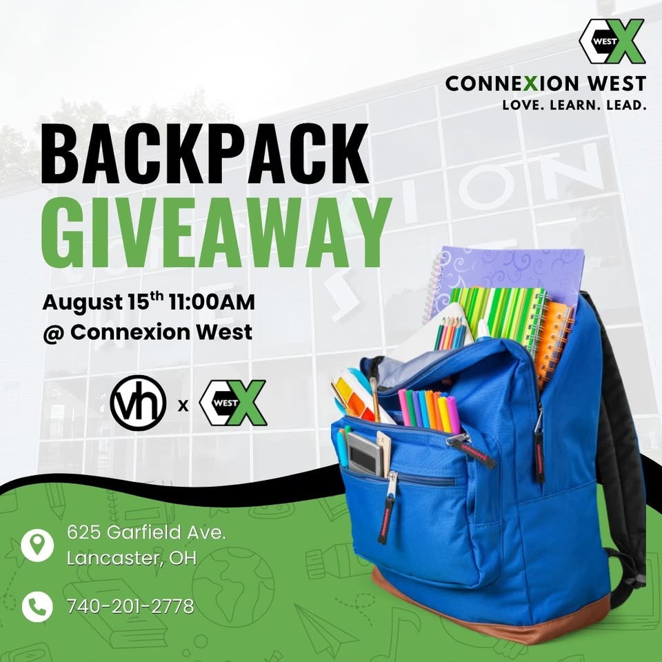Connexion West Backpack Giveaway. August 15th at 11 AM. 625 Garfield Ave