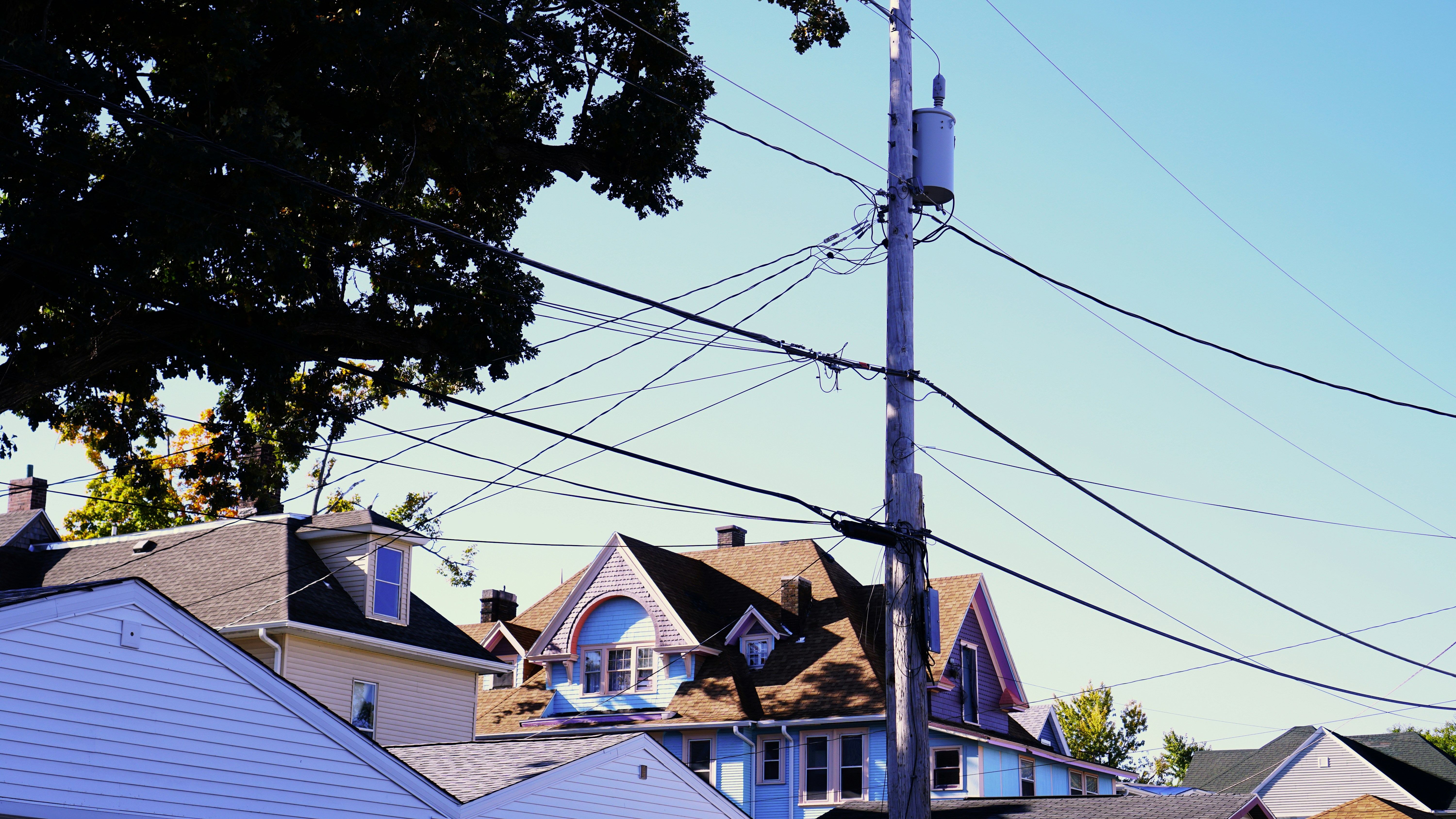 Residential neighborhood with houses and overhead power lines